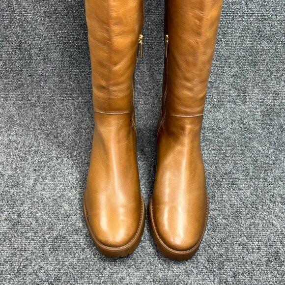 Michael Kors Whitaker Boots Womens Size 9.5 Caramel Leather Tall Shearling Block - Picture 5 of 16